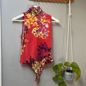Free People red floral high neck bodysuit | Small